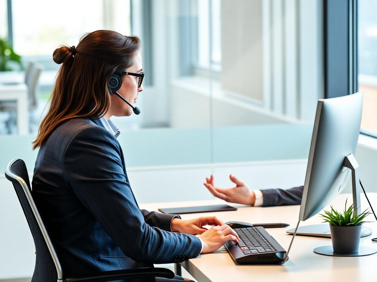 Account manager coordinating with a client by phone at a clean modern desk