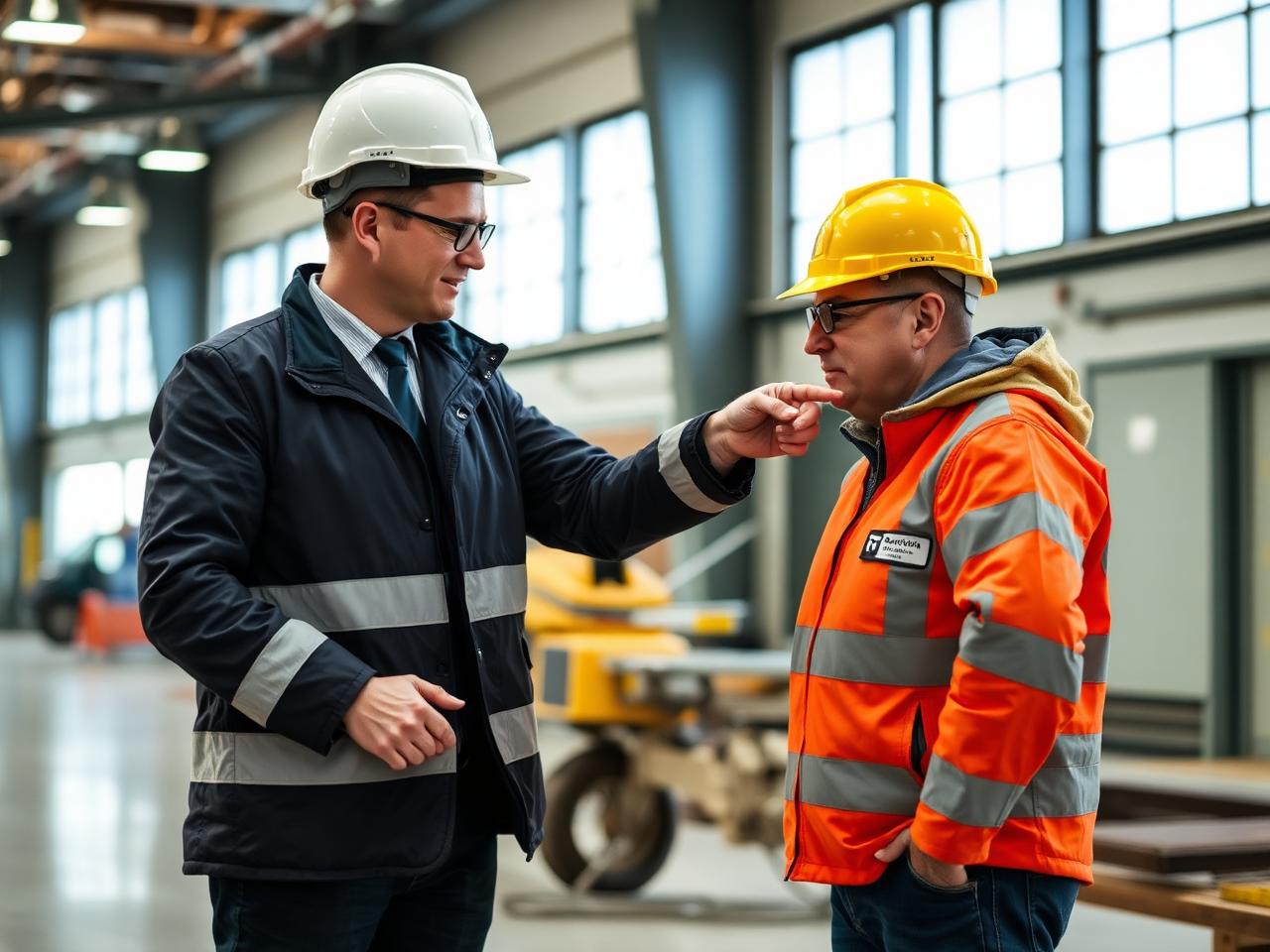 Operations manager and site worker resolving a practical issue together on site